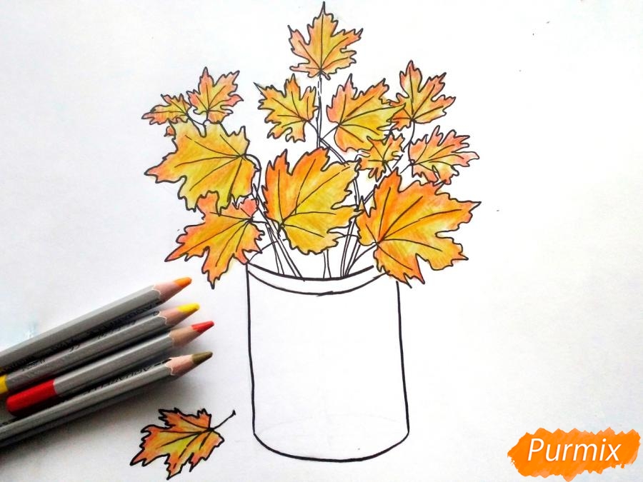 Как нарисовать вазу с осенними листьями поэтапно   подборка (22)