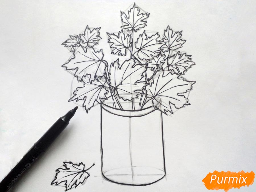 Как нарисовать вазу с осенними листьями поэтапно   подборка (23)