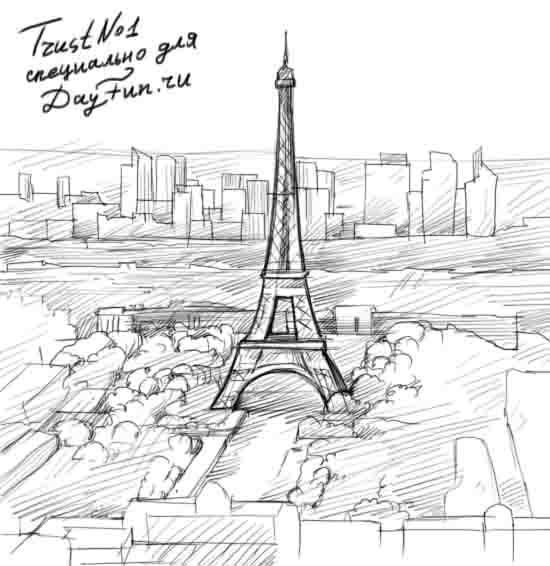 Красивые рисунки Эйфелевой башни для срисовки004