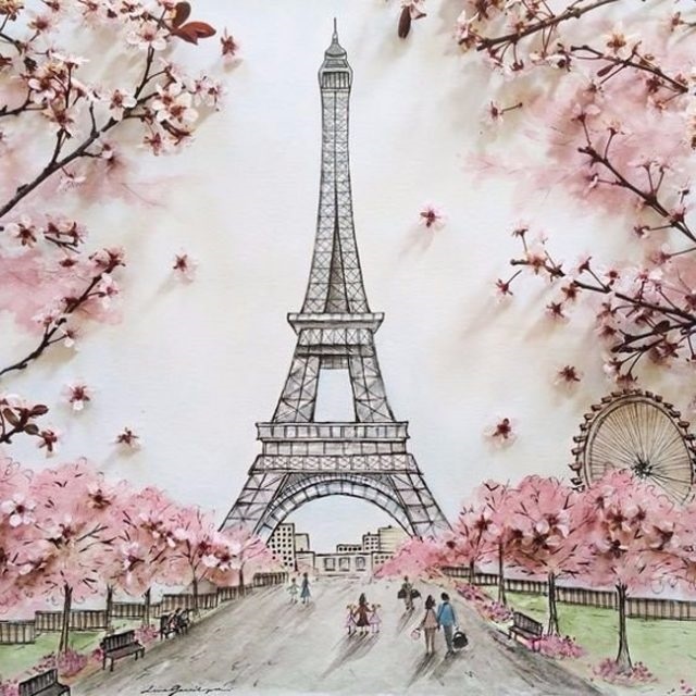 Красивые рисунки Эйфелевой башни для срисовки018
