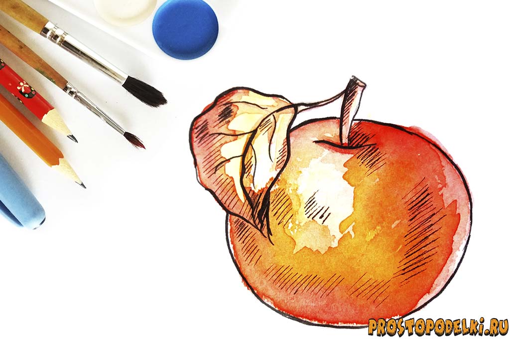 Как нарисовать яблоко акварелью-title