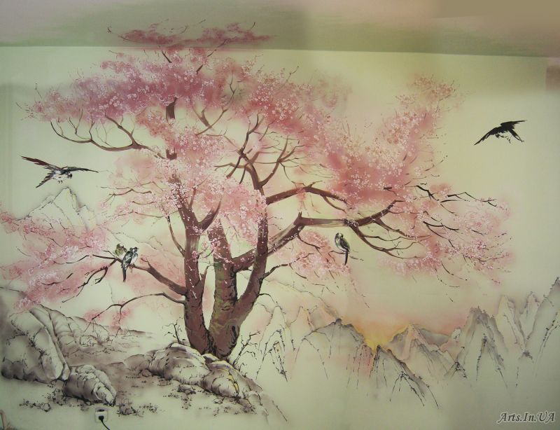 Как нарисовать сакуру на стене своими руками пошагово фото для начинающих поэтапно