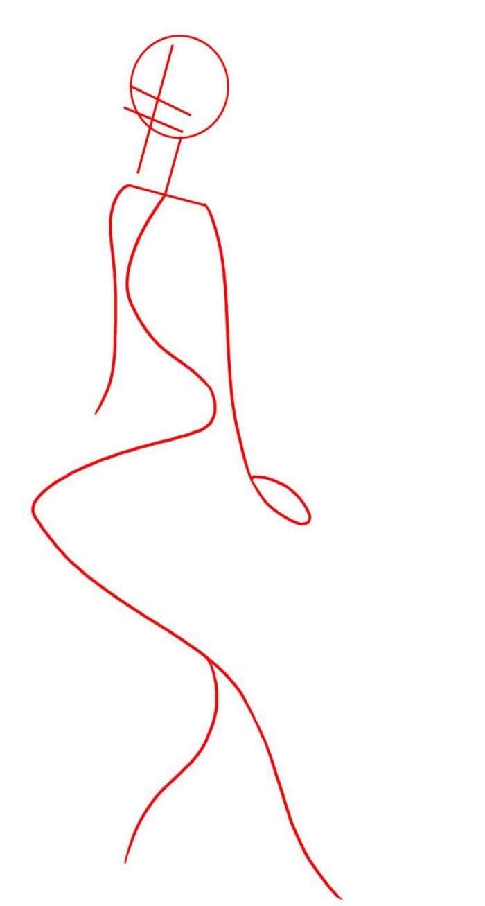 Как нарисовать русалку Ариэль, схема 1, шаг 1