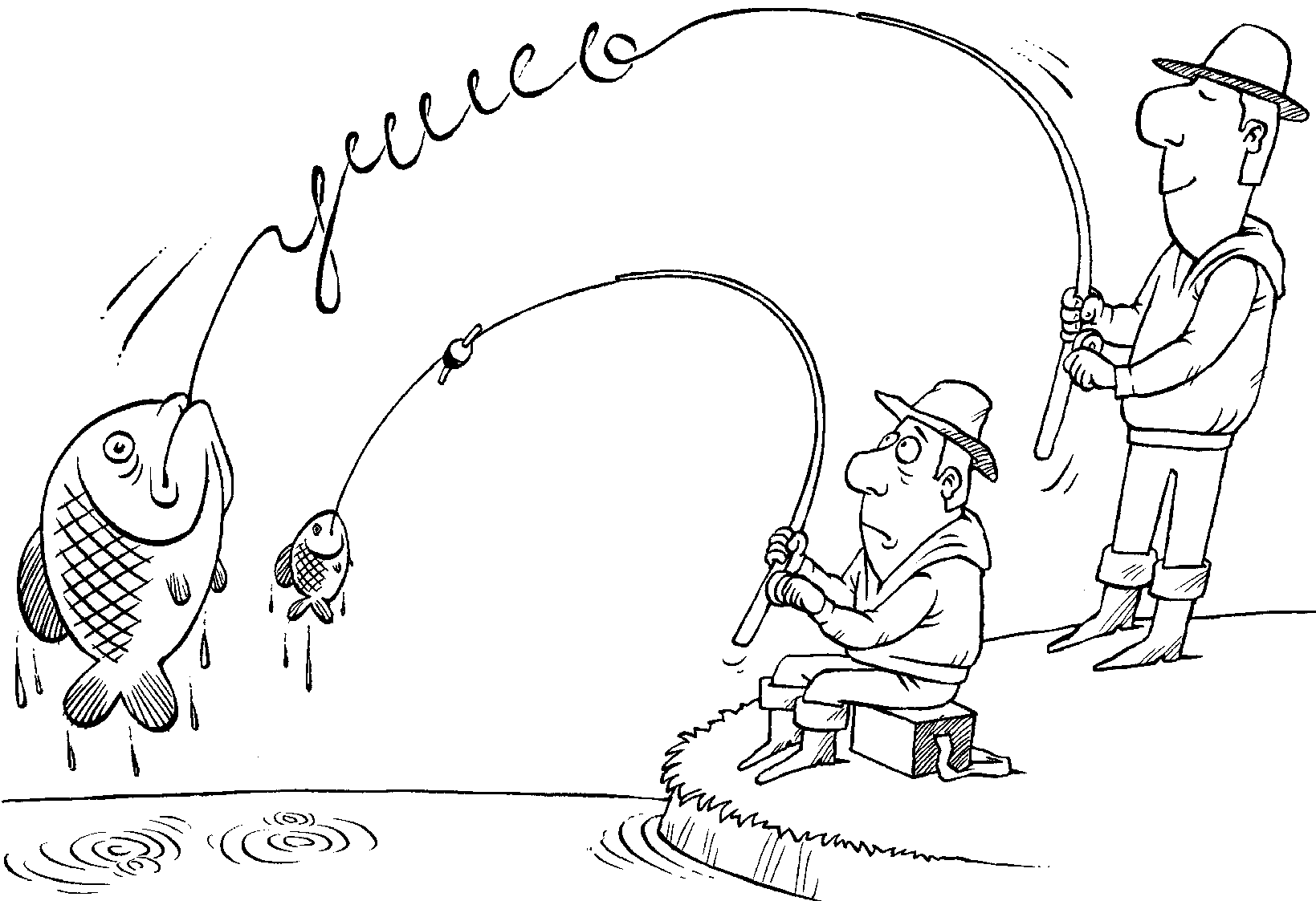 Нарисовать рыбака с удочкой