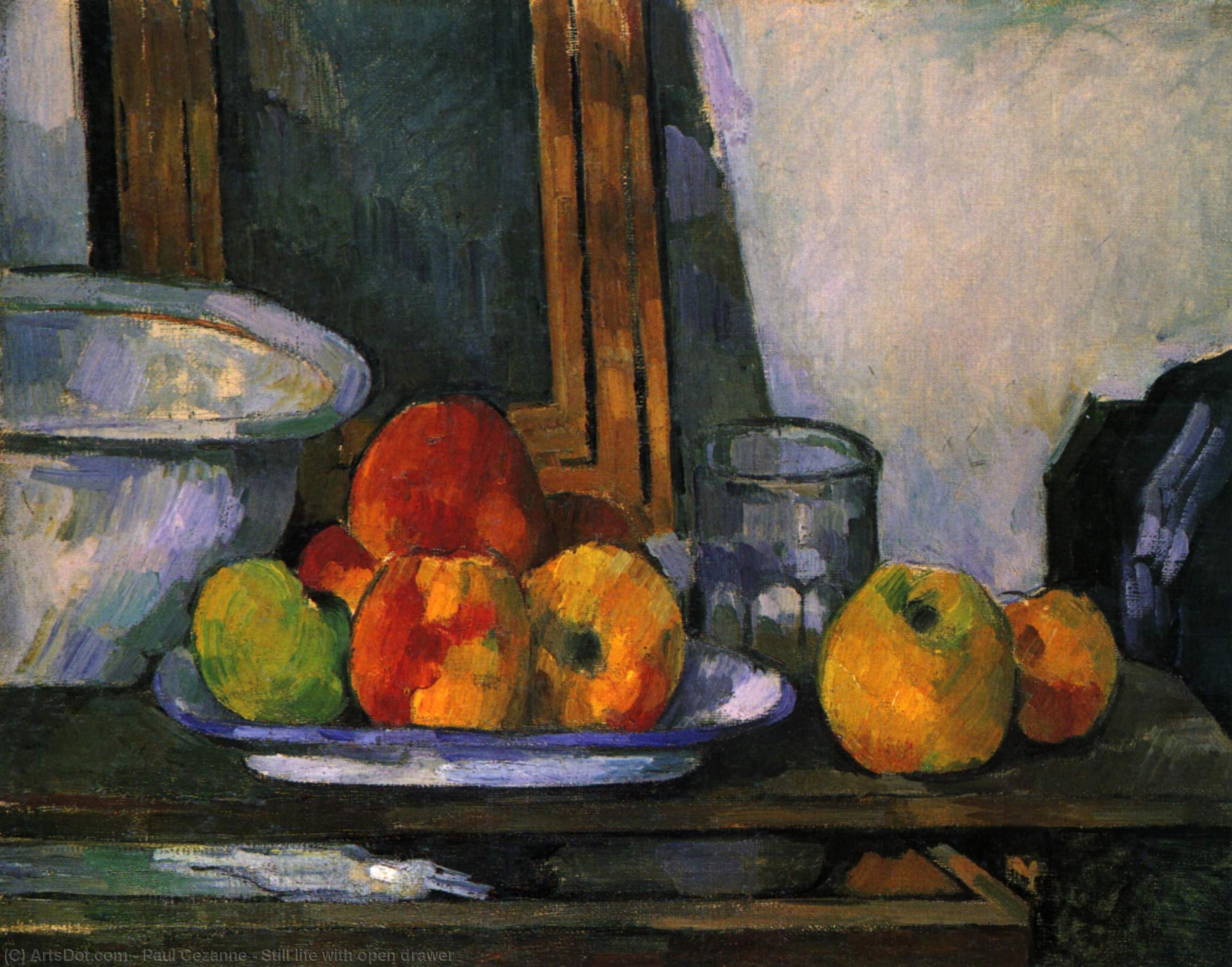 Paul cezanne still life with open drawer