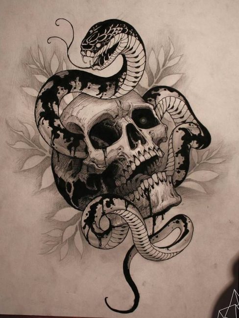 Эскиз татуировки “череп и змея"