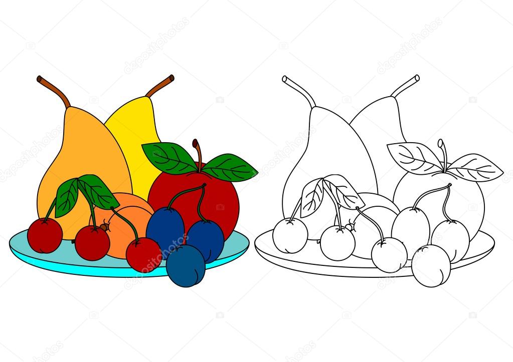 Картинка для детей фрукты на тарелке