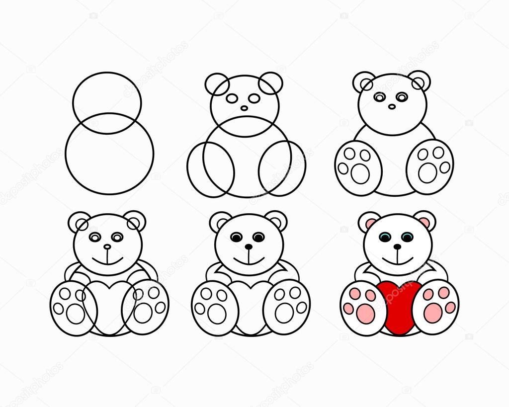 Рисование игрушки медведя по этапам