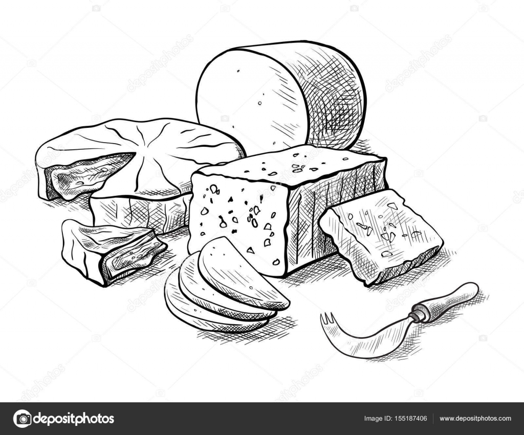 Раскраска колбаса и сыр