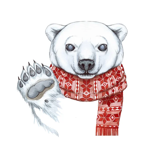 Рисование Акварелью Белого Медведя Технике Мультфильма Тему Нового Года Рождество Лицензионные Стоковые Векторы