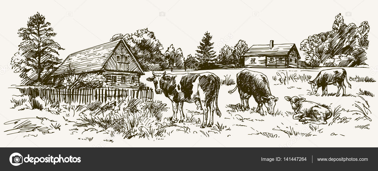 Деревня корова вектор