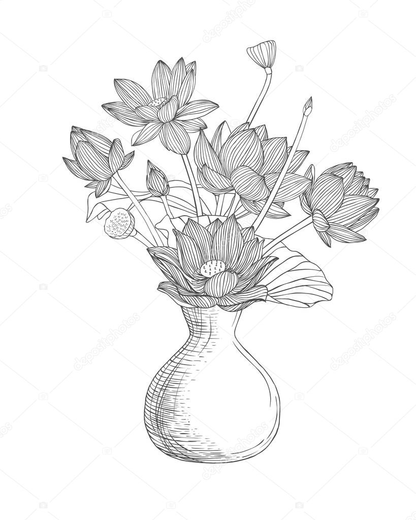 Абстрактный рисунок вазы с цветами