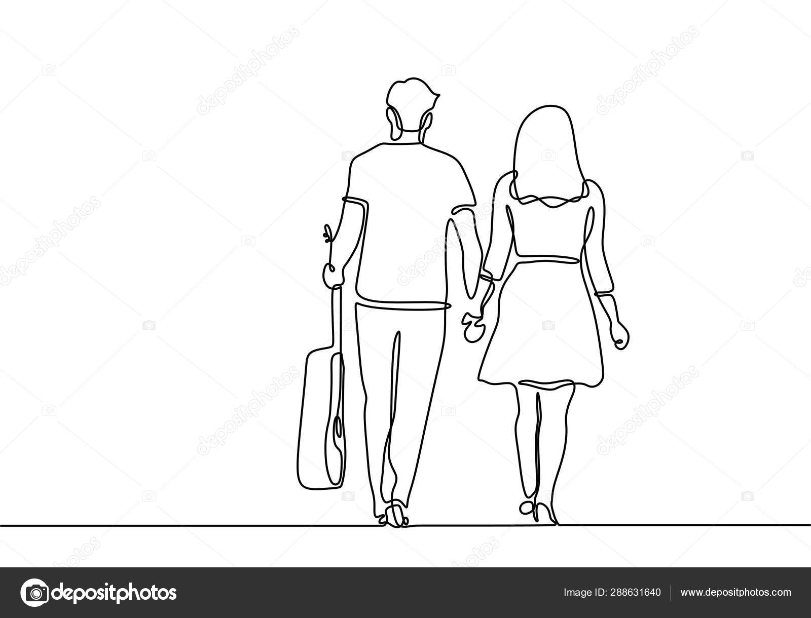 Эскиз парень с девушкой держатся за руки
