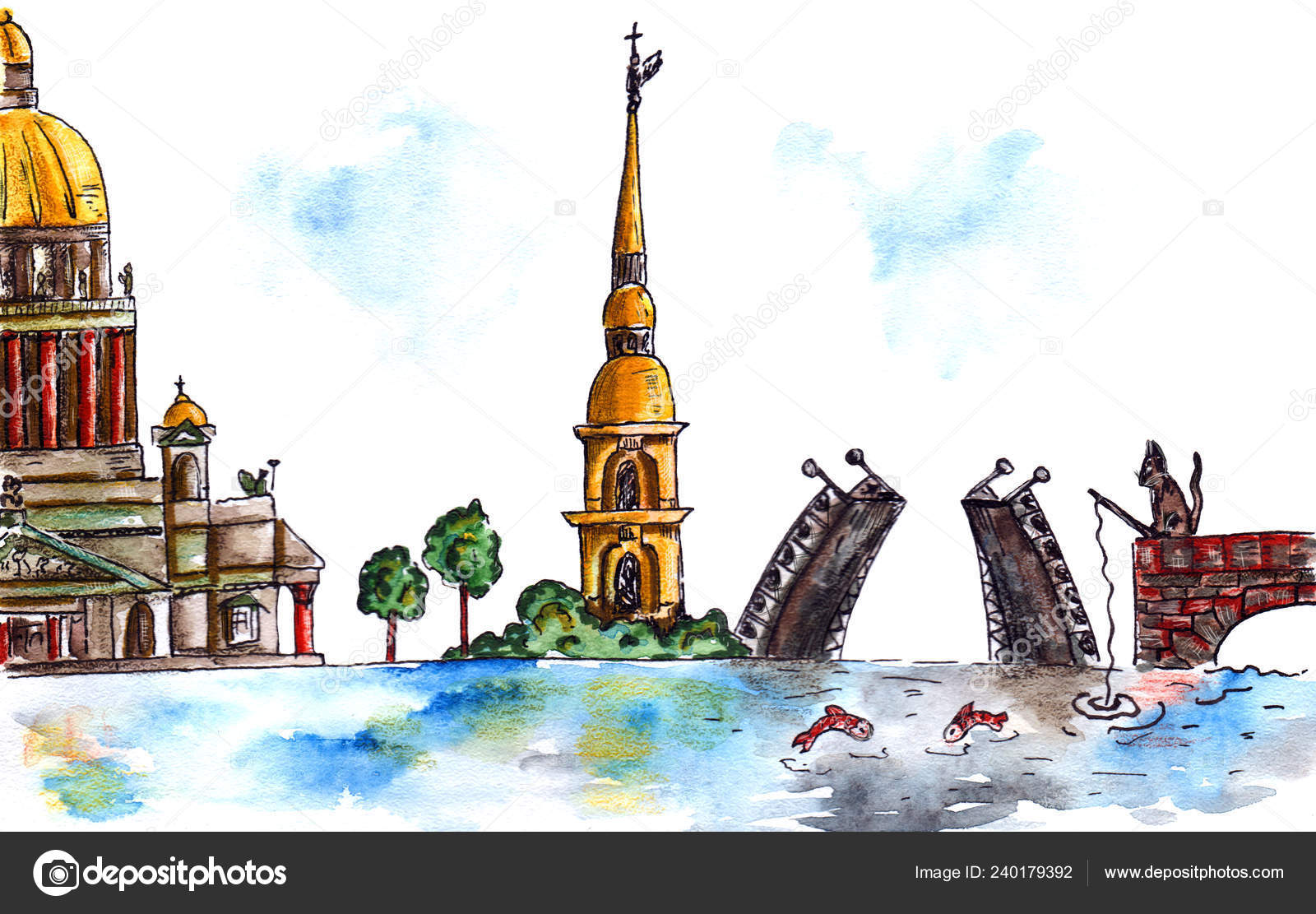 Санкт Петербург символы акварель