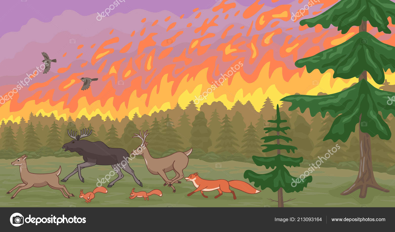 Животные бегут от пожара
