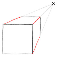 Объемный квадрат с одной точкой перспективы - Шаг 4: Нарисуйте боковые грани, чтобы завершить объемный квадрат