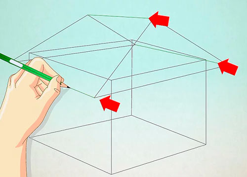 Объемный дом из куба - Шаг 3 - Соедините стороны треугольника
