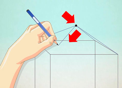Объемный дом из квадрата - Шаг 5 - Соедините верхние углы куба с точкой