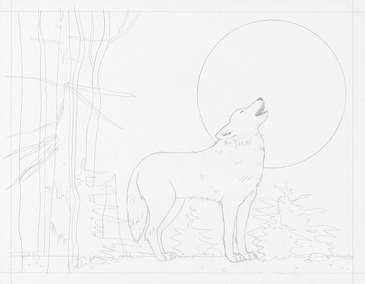 Шаг 6: Нарисуйте Луну в качестве фона для волка