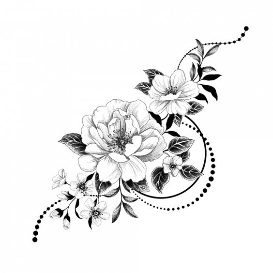 Букет цветов черно белый рисунок