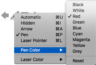 You can choose from several options for the color of the pen pointer.