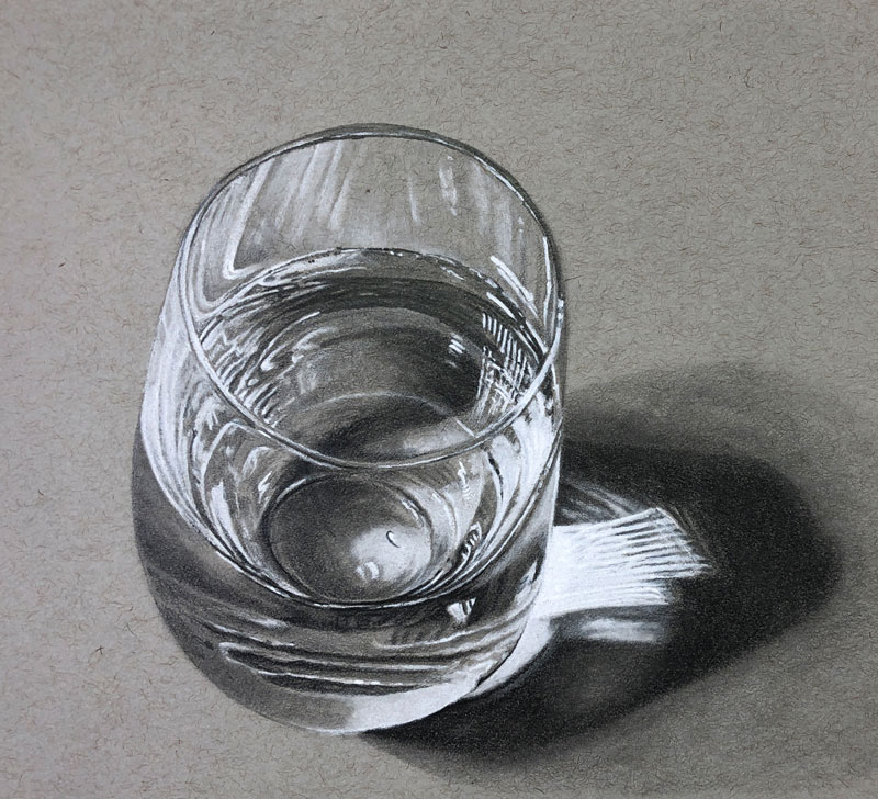 Realistic drawing of a glass of water