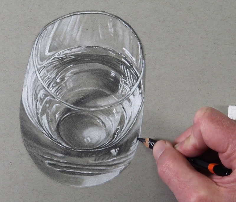 Adding the darkest shadow in the glass