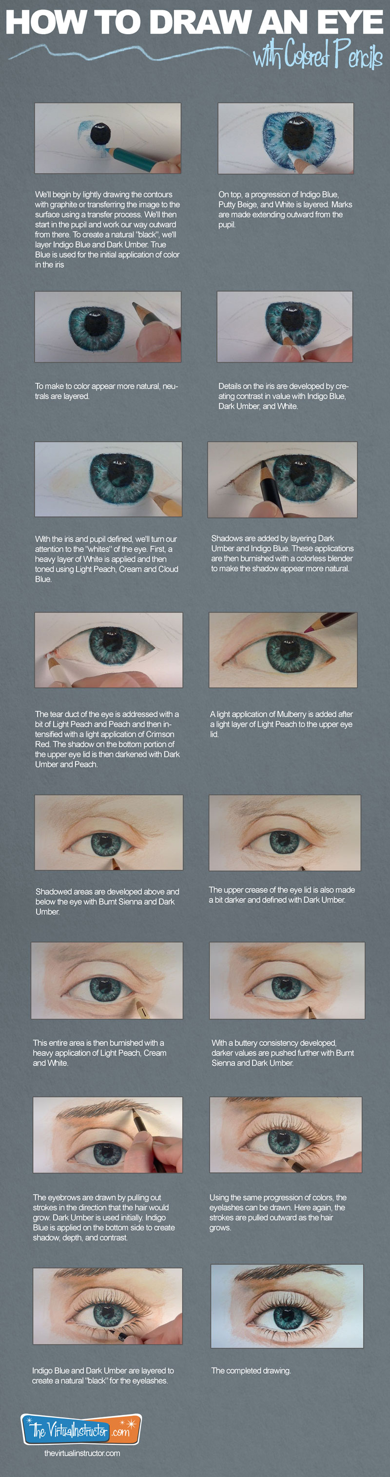 How to draw an eye with colored pencils.