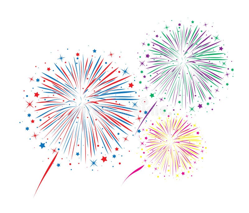 Vector abstract anniversary bursting fireworks. With stars and sparks on white background royalty free illustration Vector abstract anniversary bursting fireworks. With stars and sparks on white background royalty free illustration