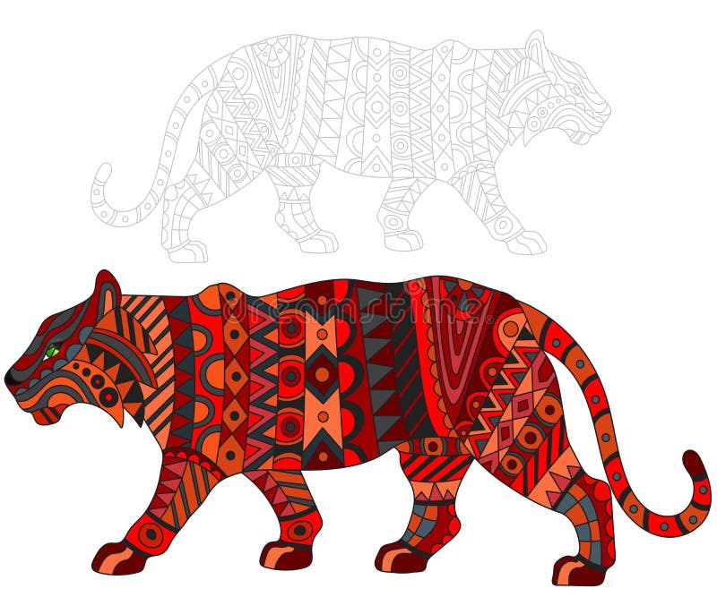 Abstract Illustration with red tiger, cat and painted its outline on white background , isolate. Illustration of abstract red tiger, cat and painted its outline vector illustration Abstract Illustration with red tiger, cat and painted its outline on white background , isolate. Illustration of abstract red tiger, cat and painted its outline vector illustration