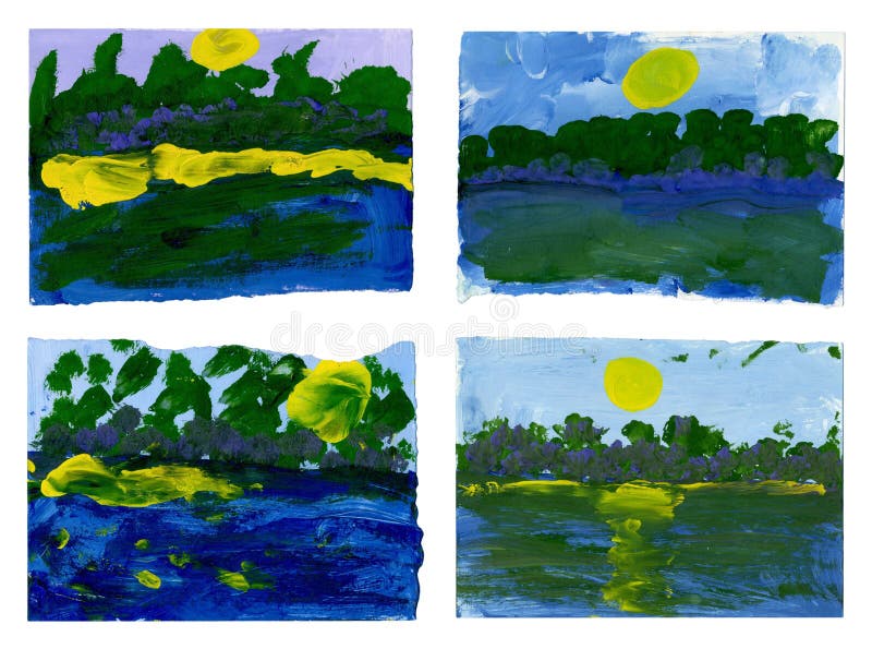 Abstract painting summer landscape original kid`s drawing vector illustration Abstract painting summer landscape original kid`s drawing vector illustration