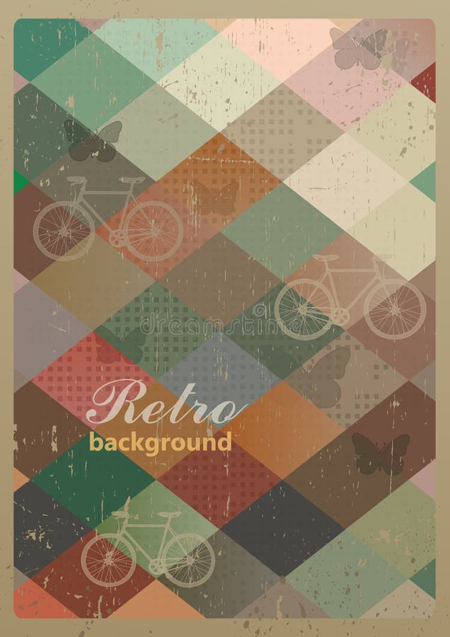 Abstract retro geometric background with bicycles. royalty free illustration