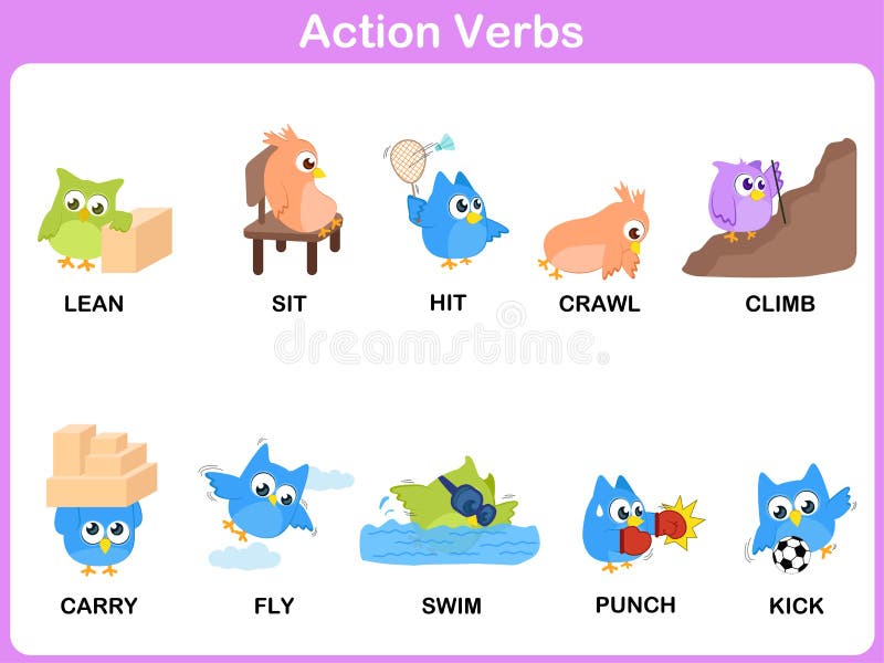 Action Verbs Picture Dictionary (Activity) for kids royalty free illustration