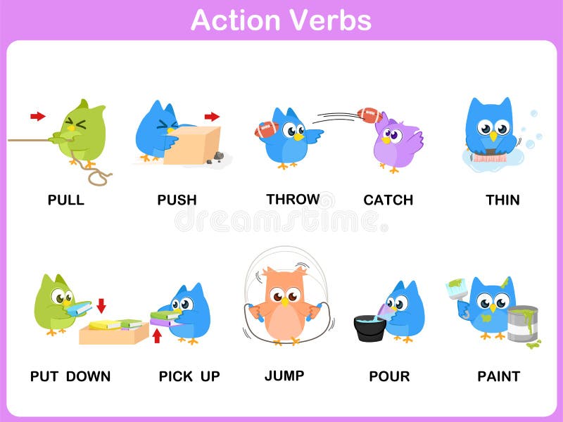 Action Verbs Picture Dictionary (Activity) for kids royalty free illustration