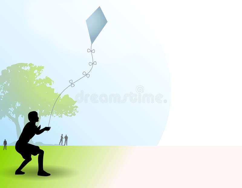 Active Young Boy Flying Kite vector illustration Active Young Boy Flying Kite vector illustration