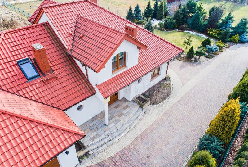 Aerial drone view on single family house. In Poland royalty free stock images Aerial drone view on single family house. In Poland royalty free stock images
