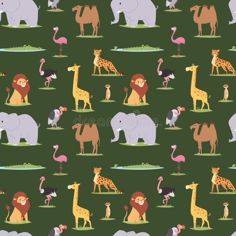 African wild animals outdoor graphic travel seamless pattern background stock illustration