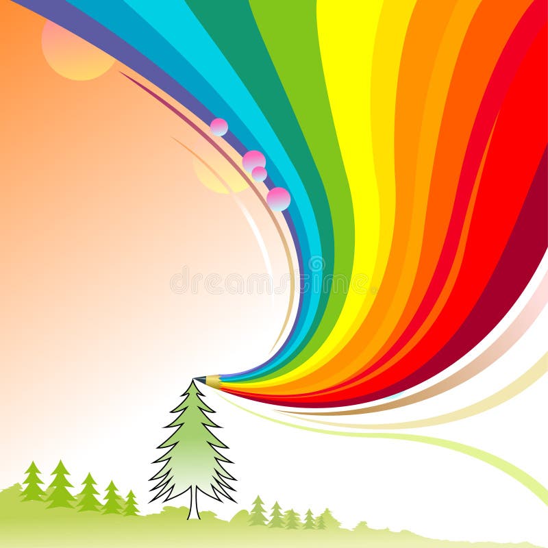 Alpine Trees - Abstract Rainbow Pencil Series stock illustration