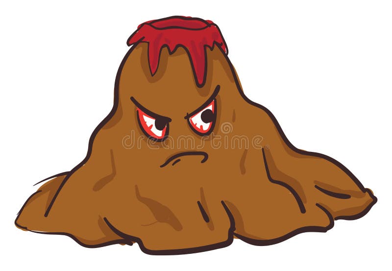 An angry volcano, vector or color illustration. An angry volcano, lava overflowing, red eyes, angry mouth, vector, color drawing or illustration vector illustration