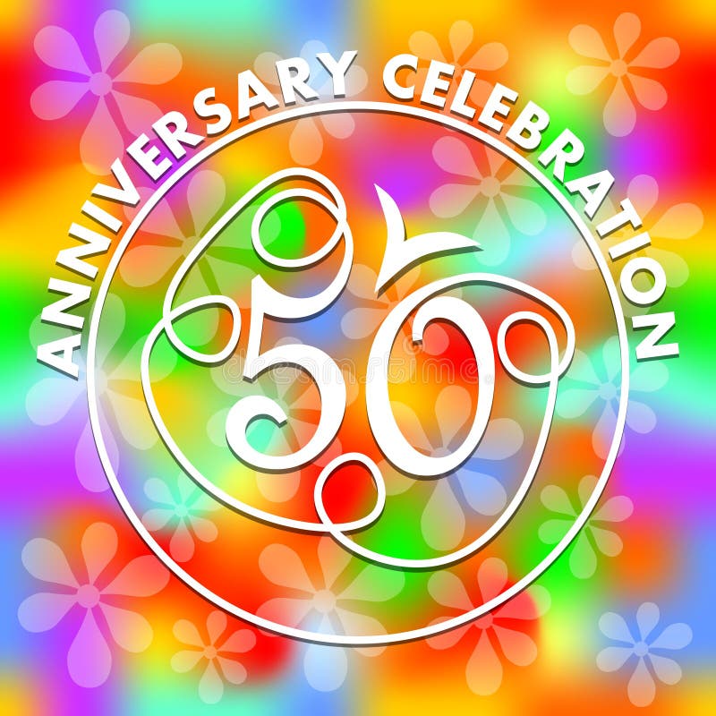 Anniversary celebration on vivid rainbow psychedelic background. Monoline drawing on colorful background. Stylized number 50 for. Fiftieth birthday celebration vector illustration Anniversary celebration on vivid rainbow psychedelic background. Monoline drawing on colorful background. Stylized number 50 for. Fiftieth birthday celebration vector illustration