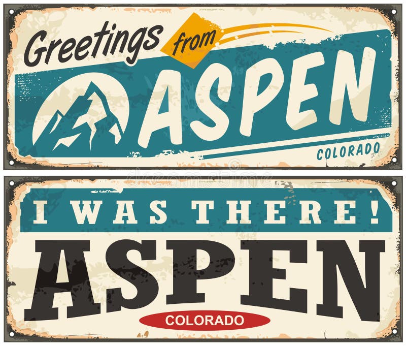 Aspen Colorado retro metal sign. Set with popular winter vacation destination. Vector illustration stock illustration Aspen Colorado retro metal sign. Set with popular winter vacation destination. Vector illustration stock illustration