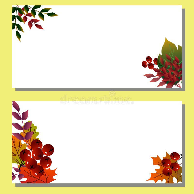 Autumn cards with berries and leaves. Set for advertising, gifts, flyers, shops, certificates. Set of autumn postcards for advertising, gifts, flyers, shops stock illustration