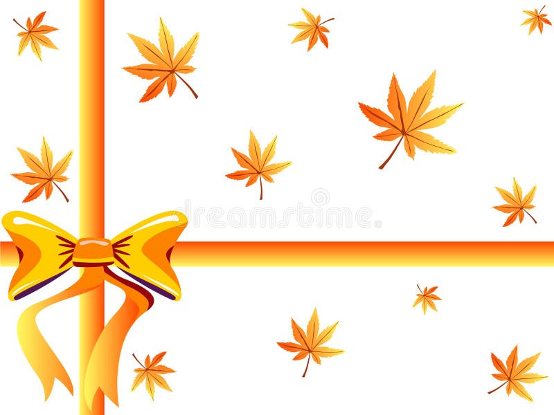 Autumn gift box. With maple leaves and an orange bow- VECTOR vector illustration