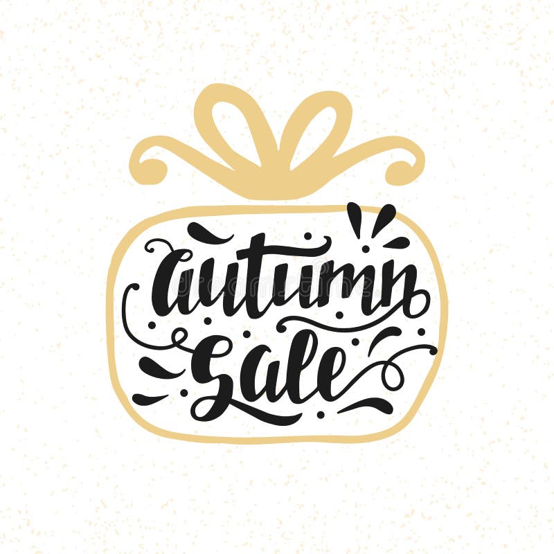 Autumn Sale banner with hand lettering, inscription in gift box silhouette. Advertisement placard, promo, flyer. Promotional design for online store, web site stock illustration