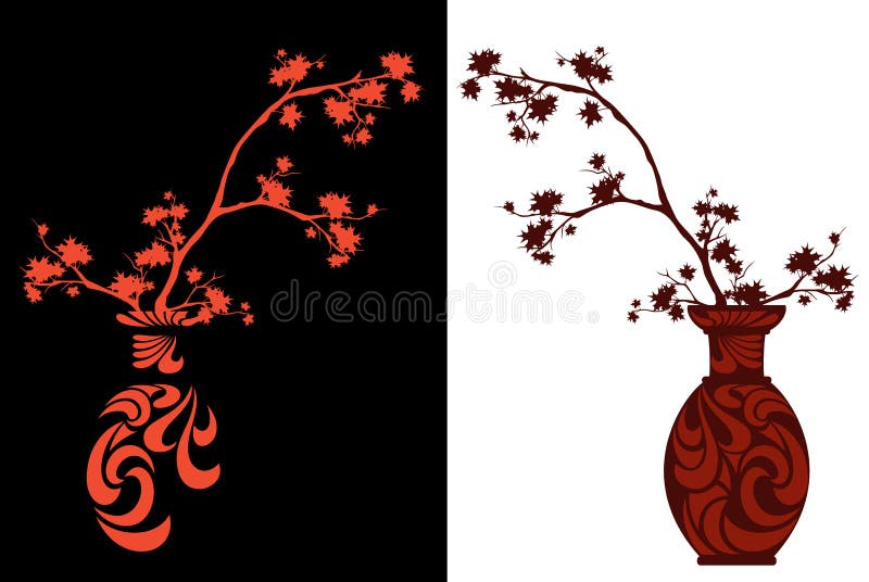 Autumn season japanese vase with maple branches vector design stock illustration