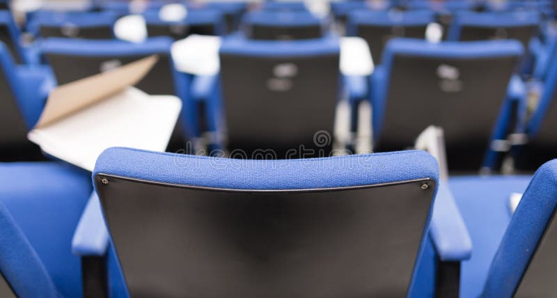 Back row perspective view of lecture chair. In conferences room stock photography Back row perspective view of lecture chair. In conferences room stock photography