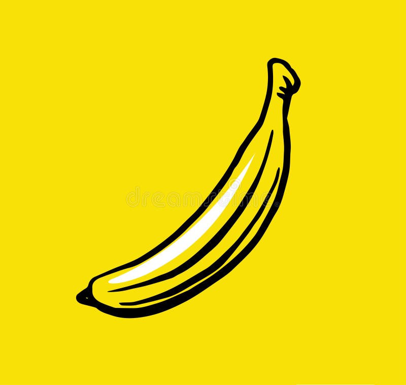 Banana. Hand drawing. Juicy ripe fruit. Drawing by ink, felt-tip pen, marker. A simple sketch of a banana. Isolated on a monochrom. E background. Banana are stock illustration