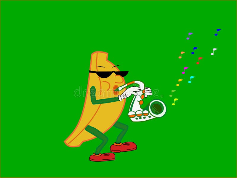 Banana who plays the sax. This image represents the fruit feast, in this case a banana, playing his sax, then you can adapt to any type of conceptual use royalty free illustration