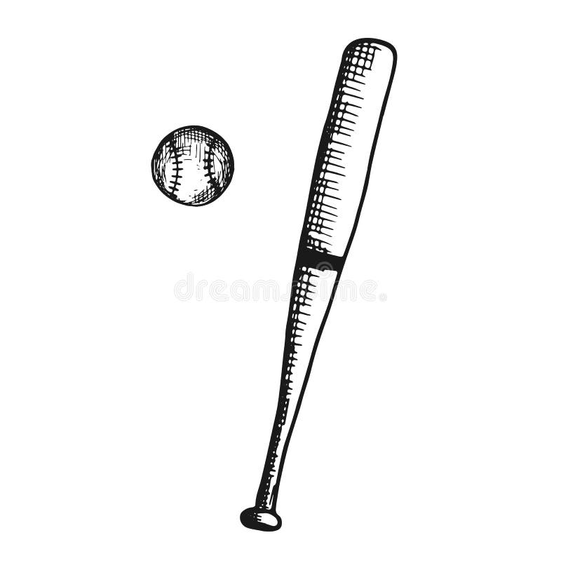 Baseball bat and ball vector sketch isolated.  vector illustration