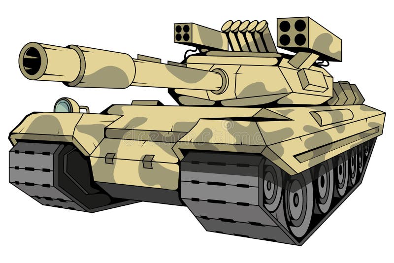 Battle tank logo, camouflage tank, battle tank colored drawing. Vector graphics to design stock illustration